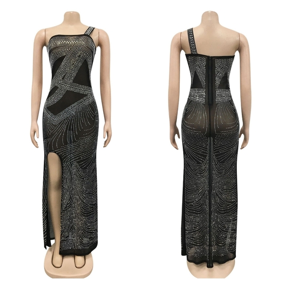 Mesh Rhinestones Maxi Dress New Size XL, XXL Available Strech Material. - Picture 2 of 9